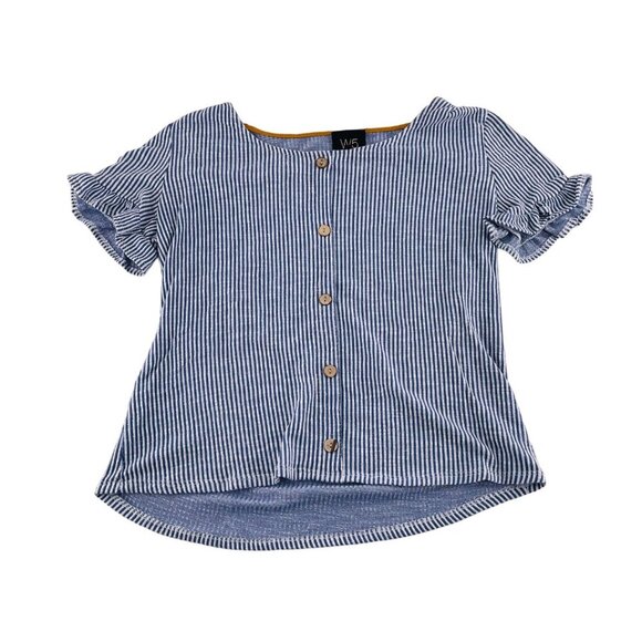 Blue & White Striped Button-Up Top W5 Womens S - Picture 1 of 6